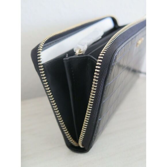 DKNY Black Croc Embossed PU Leather Vela Large Zip Around Wallet $128 - Picture 7 of 12